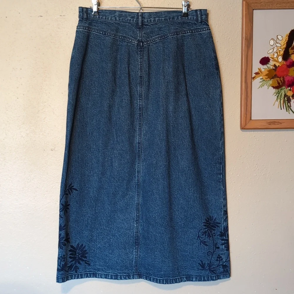 Eddie Bauer Denim Floral Embroidered Maxi Skirt - Picture 3 of 4